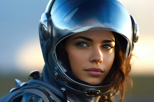 Close up portrait of a female astronaut