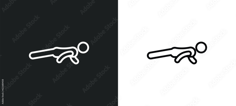 Poster man doing pushups outline icon in white and black colors. man doing pushups flat vector icon from sp