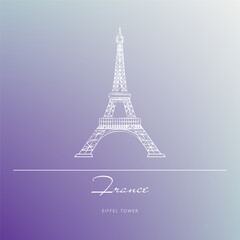 Fototapeta na wymiar Line drawing doodle eiffel tower, France tourist attraction, Paris, travel.
