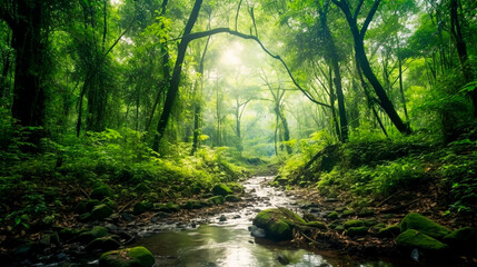 Fototapeta na wymiar Captivating Image of a Vibrant Forest: Lush Greenery in Focus. Generative AI.
