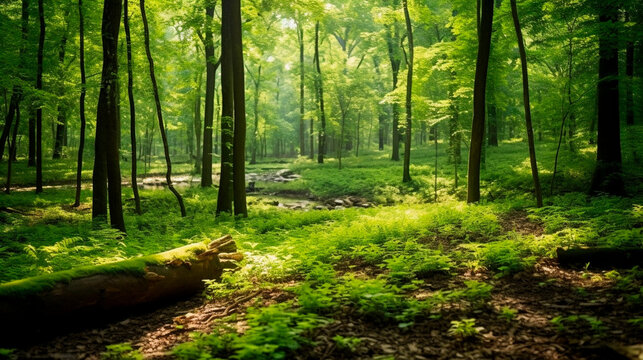 Serene Landscape of a Lush Forest: Nature's Tranquil Beauty. Generative AI.