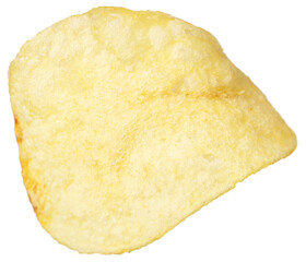 Single potato chip isolated on white background.