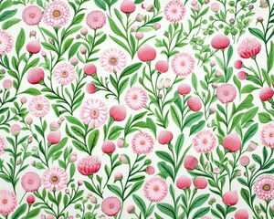 The image features a floral wallpaper with pink and green colors. (Generative AI)