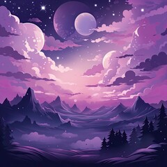The image features stars, clouds, mountains, and purple hues. (Generative AI)