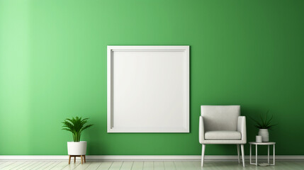 Home mockup, empty frame in interior background, room in green colors. Generative AI
