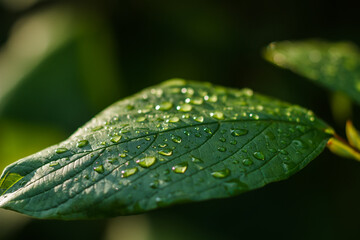 Background close-up of a drop on a leaf after rain.