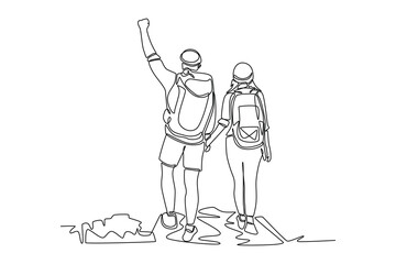 One continuous line drawing of road trip concept. Doodle vector illustration in simple linear style. 