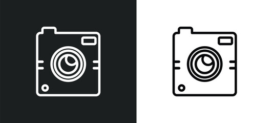 big photo camera outline icon in white and black colors. big photo camera flat vector icon from social media collection for web, mobile apps and ui.