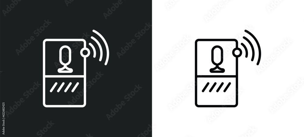 Poster voice control outline icon in white and black colors. voice control flat vector icon from smart hous