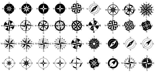 vector illustration collection of icons of compass for finding direction as a means of navigating the sea © 英里子 三島
