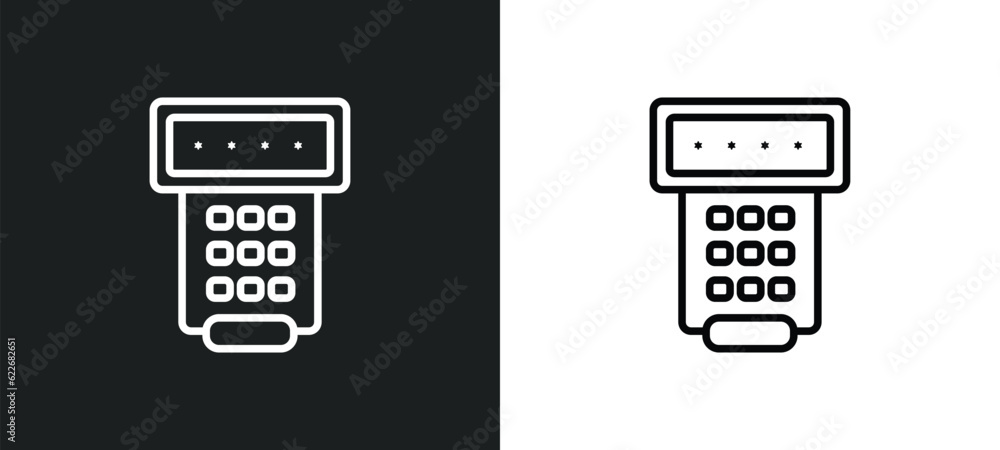 Poster security code outline icon in white and black colors. security code flat vector icon from smart home