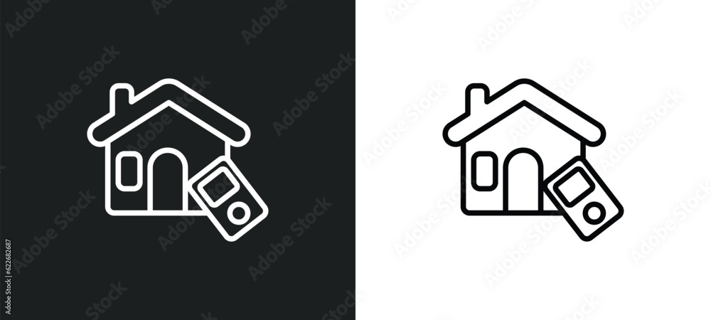 Poster remote vehicle outline icon in white and black colors. remote vehicle flat vector icon from smart ho