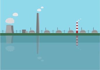 Obraz premium The nuclear power plant on the shore of the cooling pond