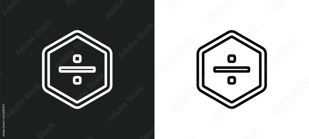 Poster divide outline icon in white and black colors. divide flat vector icon from signs collection for web