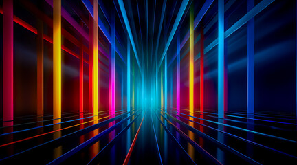 Futuristic technology abstract background with lines for network, big data, data center, server, internet, speed. Abstract neon lights into digital technology tunnel. Generative AI