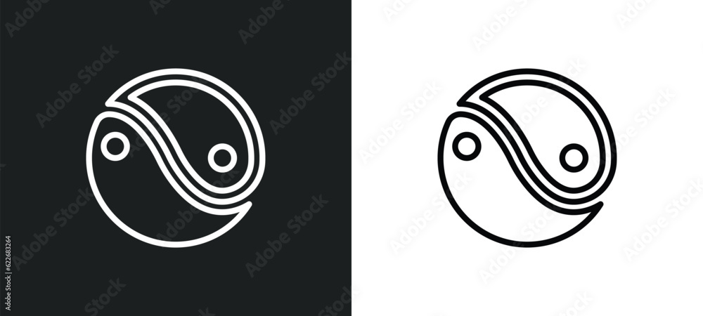 Poster yin yang outline icon in white and black colors. yin yang flat vector icon from signs collection for