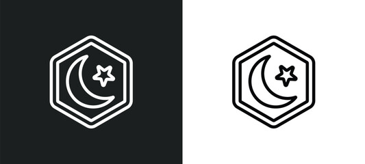 islamic crescent with small star outline icon in white and black colors. islamic crescent with small star flat vector icon from signs collection for web, mobile apps and ui. - obrazy, fototapety, plakaty