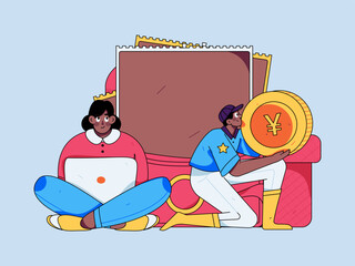 Holiday Shopping E-Commerce Online Shopping People Flat Vector Concept Operation Hand Drawn Illustration
