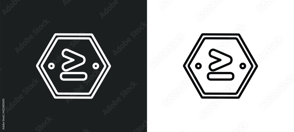 Poster is greater than or equal to outline icon in white and black colors. is greater than or equal to flat