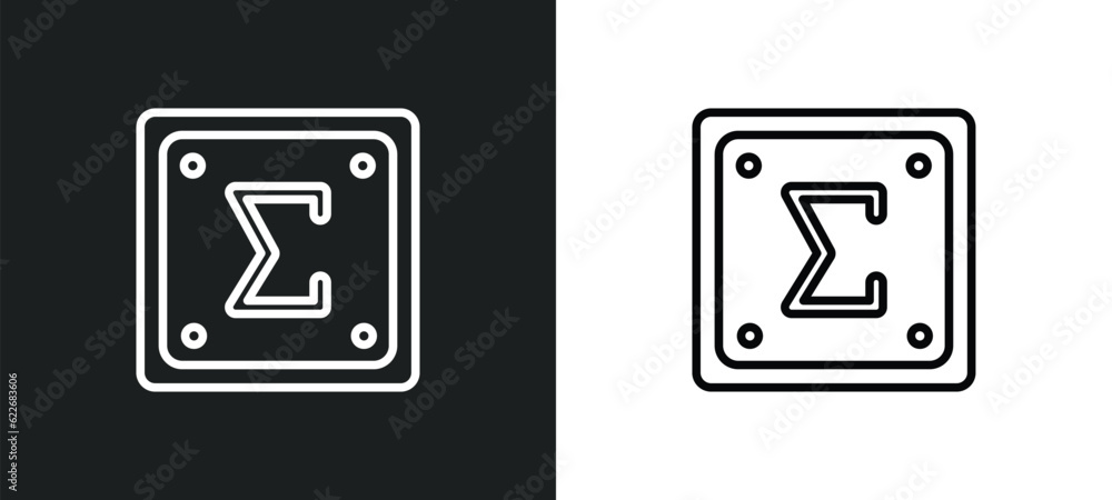 Poster the sum of outline icon in white and black colors. the sum of flat vector icon from signs collection