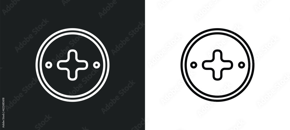 Poster addition outline icon in white and black colors. addition flat vector icon from signs collection for