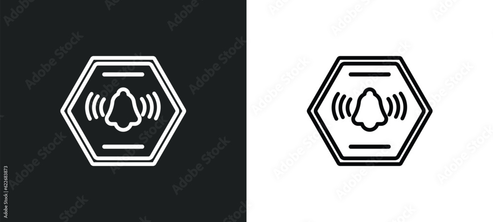 Poster alarm outline icon in white and black colors. alarm flat vector icon from signs collection for web, 