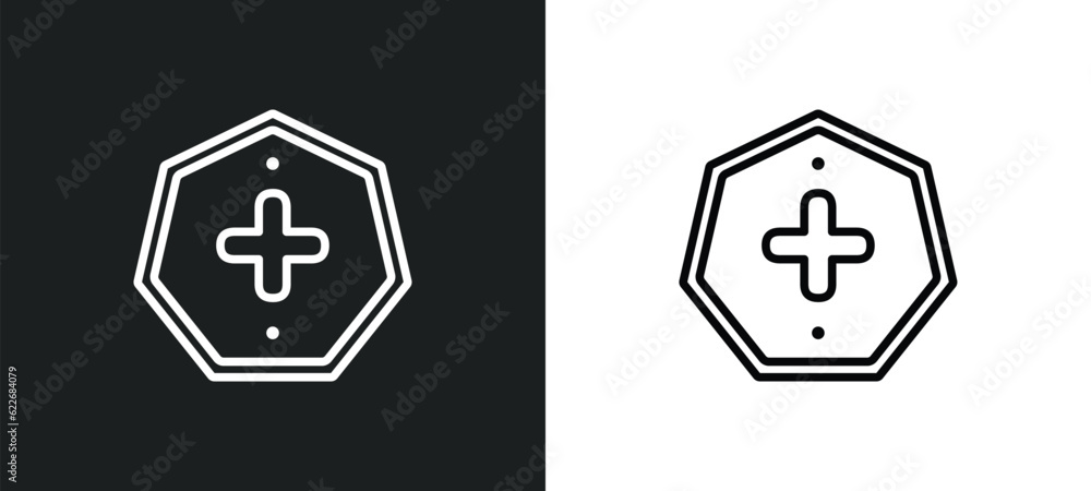 Poster add outline icon in white and black colors. add flat vector icon from signs collection for web, mobi
