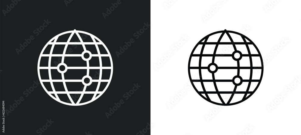 Poster grid world outline icon in white and black colors. grid world flat vector icon from signs collection