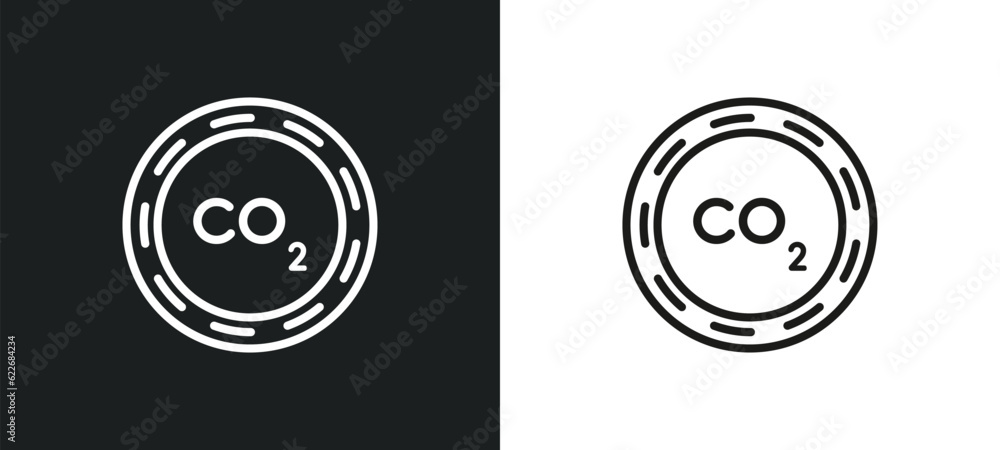 Poster co2 outline icon in white and black colors. co2 flat vector icon from signs collection for web, mobi