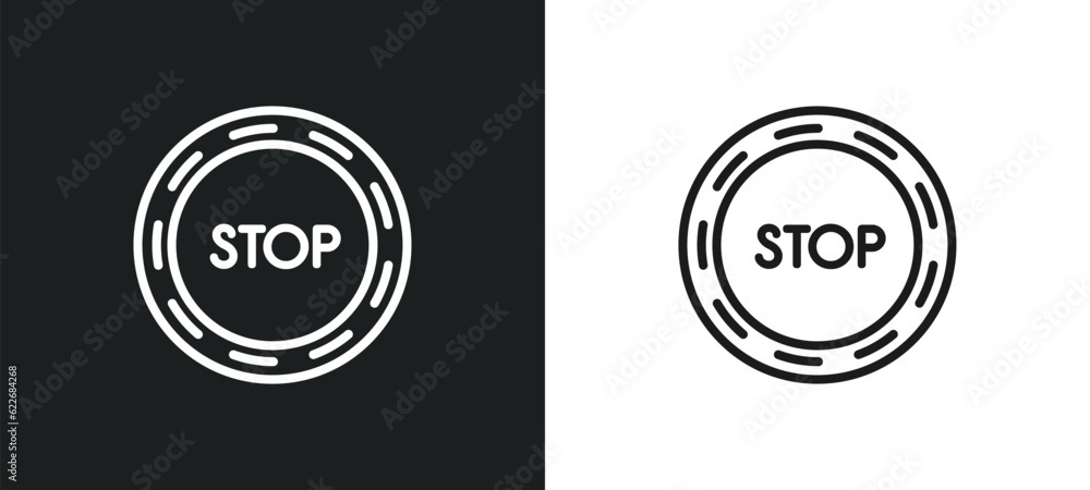Poster stop outline icon in white and black colors. stop flat vector icon from signs collection for web, mo