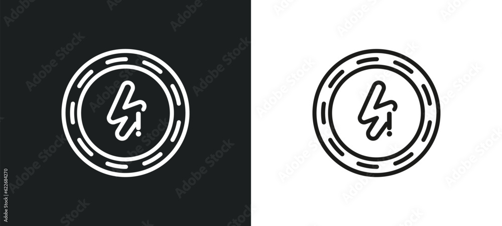 Poster lightning warning outline icon in white and black colors. lightning warning flat vector icon from si