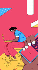 Holiday Shopping E-Commerce Online Shopping People Flat Vector Concept Operation Hand Drawn Illustration
