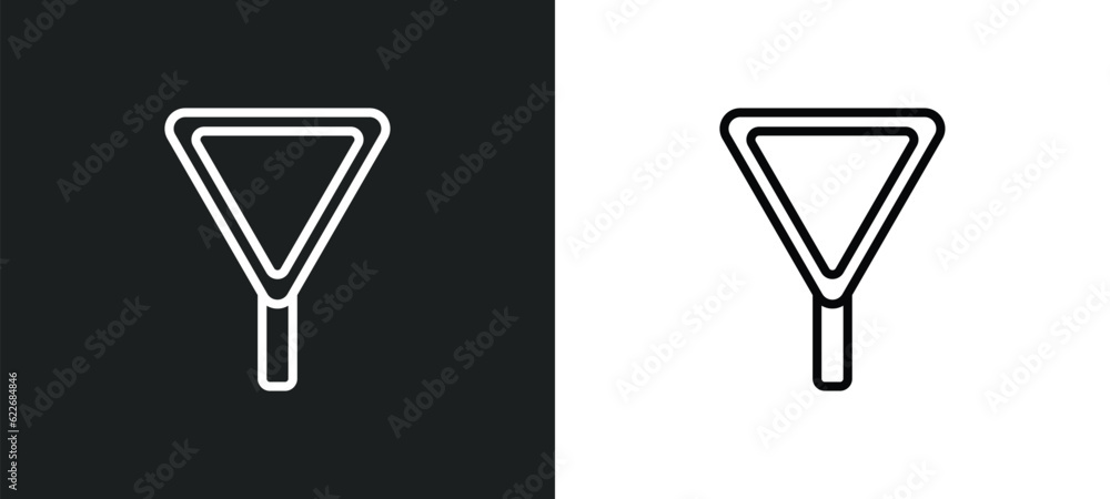 Poster give way outline icon in white and black colors. give way flat vector icon from signaling collection