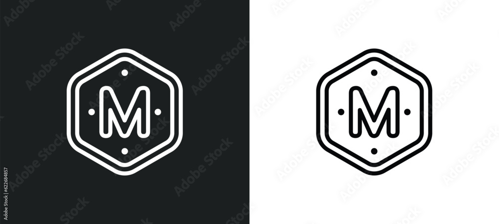 Poster m outline icon in white and black colors. m flat vector icon from signaling collection for web, mobi