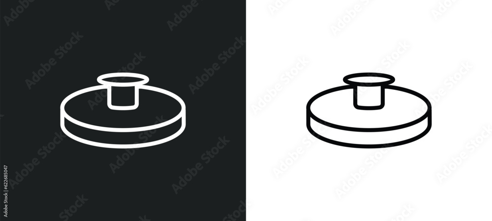Poster round stop button outline icon in white and black colors. round stop button flat vector icon from sh