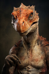 angry humanlike dinosaur on a studio background