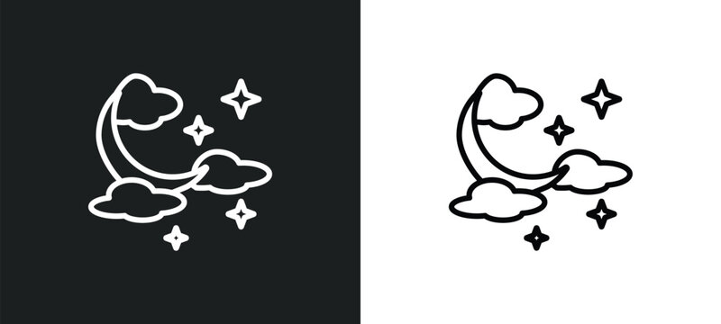 moon and stars outline icon in white and black colors. moon and stars flat vector icon from shapes collection for web, mobile apps ui.