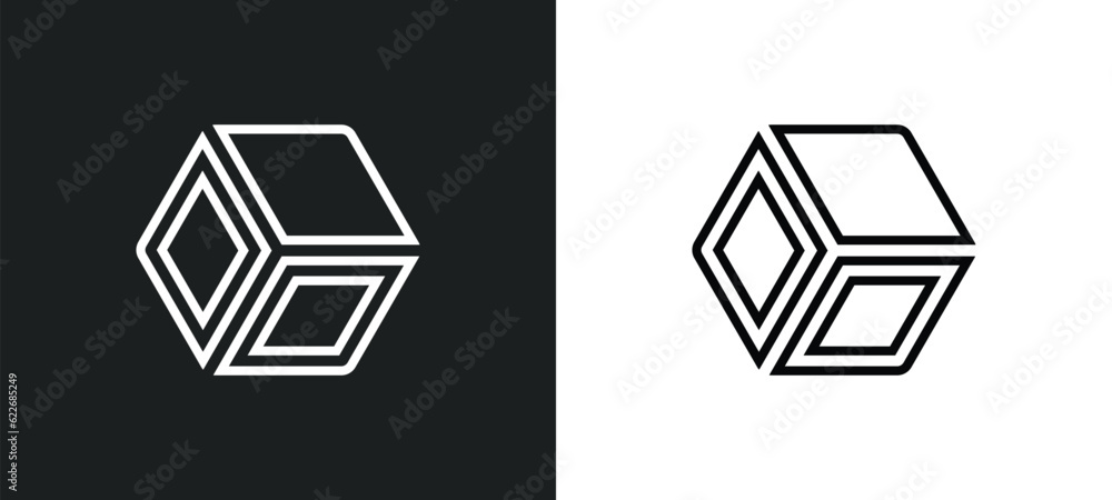 Poster geometry cube outline icon in white and black colors. geometry cube flat vector icon from shapes col