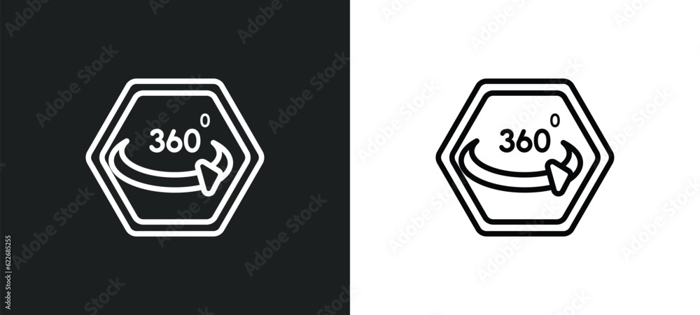 Poster 360 outline icon in white and black colors. 360 flat vector icon from shapes collection for web, mob