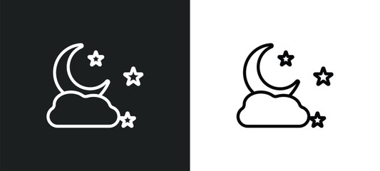 half moon and star outline icon in white and black colors. half moon and star flat vector icon from shapes collection for web, mobile apps ui.