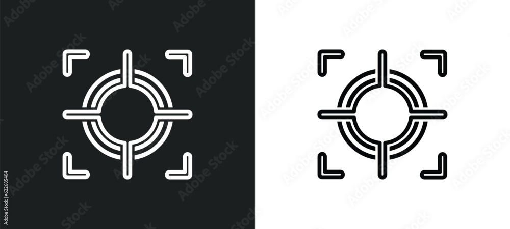 Poster focus button outline icon in white and black colors. focus button flat vector icon from shapes colle
