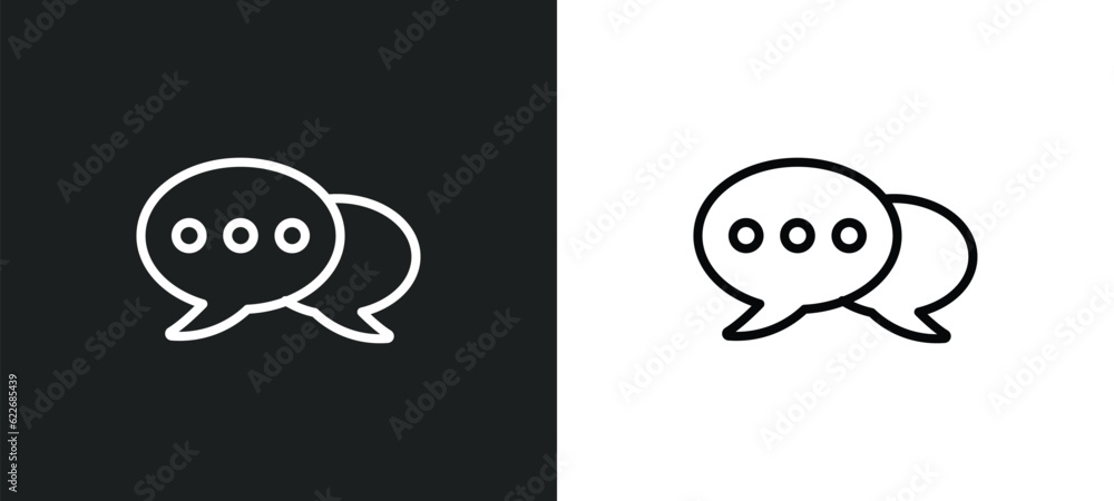 Poster speech bubble with ellipsis outline icon in white and black colors. speech bubble with ellipsis flat