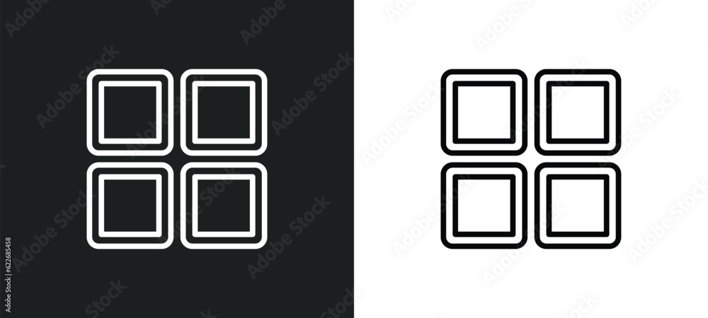 Poster four squares outline icon in white and black colors. four squares flat vector icon from shapes colle