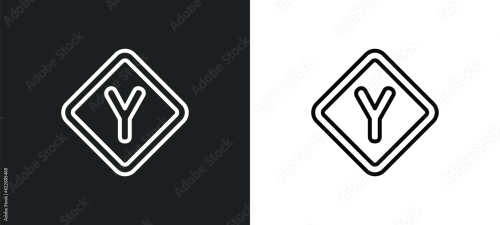 Poster y shaped intersection outline icon in white and black colors. y shaped intersection flat vector icon