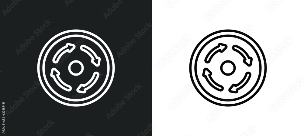 Aufkleber rotate circle outline icon in white and black colors. rotate circle flat vector icon from shapes col