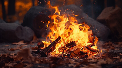 campfire in the forest at night