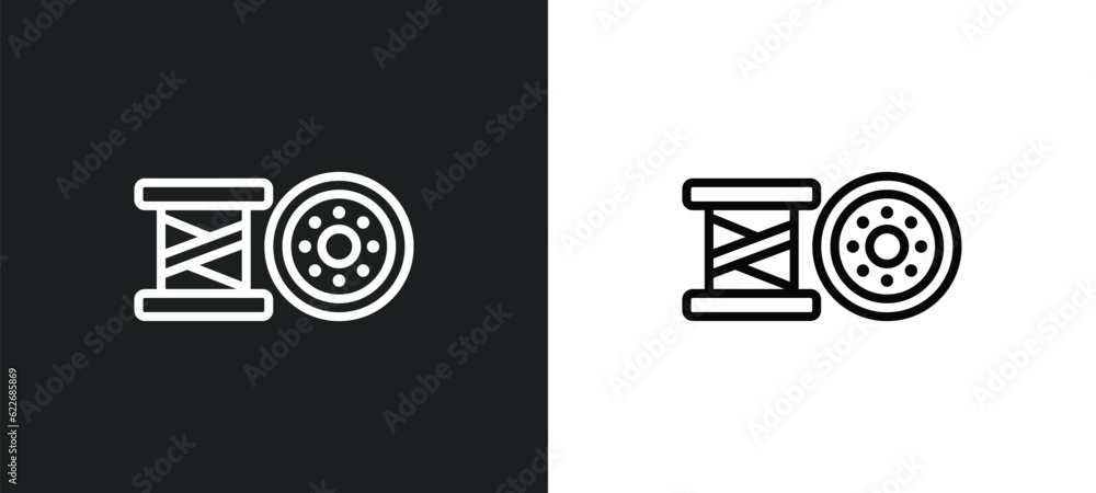 Poster bobbin outline icon in white and black colors. bobbin flat vector icon from sew collection for web, 