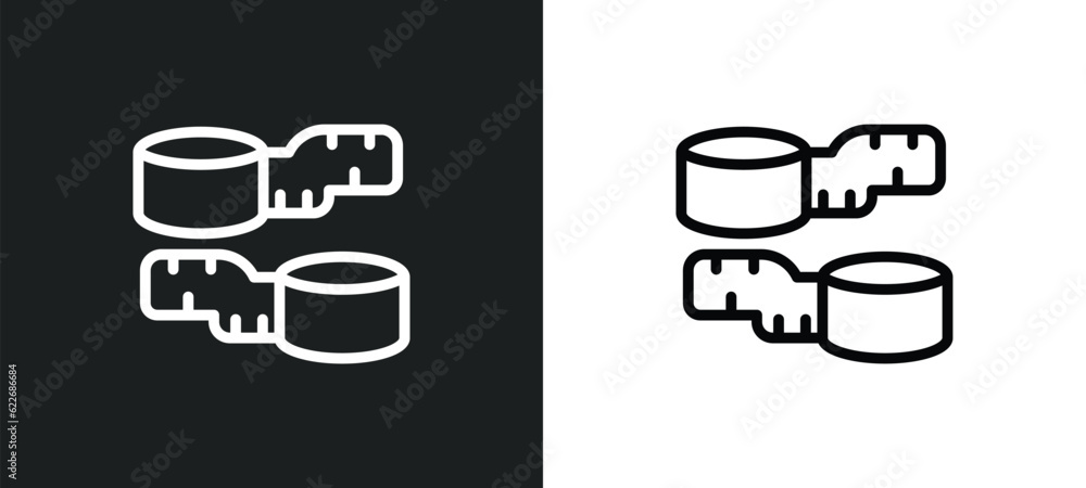 Poster measuring tape outline icon in white and black colors. measuring tape flat vector icon from sew coll