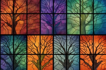 Stained Glass Celestial Trees Digital paper Generative AI 