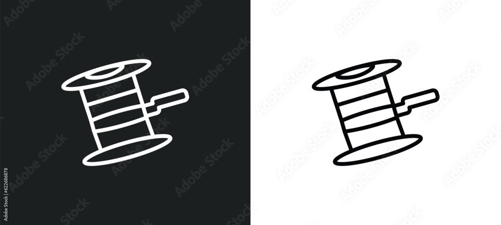 Poster bobbin outline icon in white and black colors. bobbin flat vector icon from sew collection for web, 